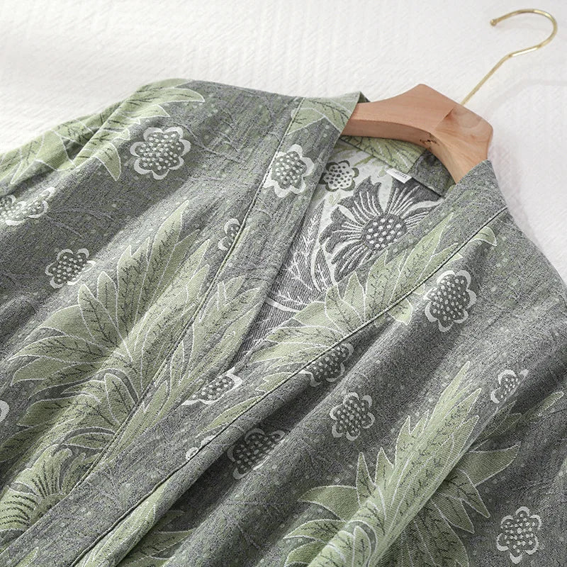 New Bathrobe Women's Shower 100% Cotton Gauze Nightgown Kimono Pajamas Robe Cardigan Print Sleepwear Loungewear Home Clothes