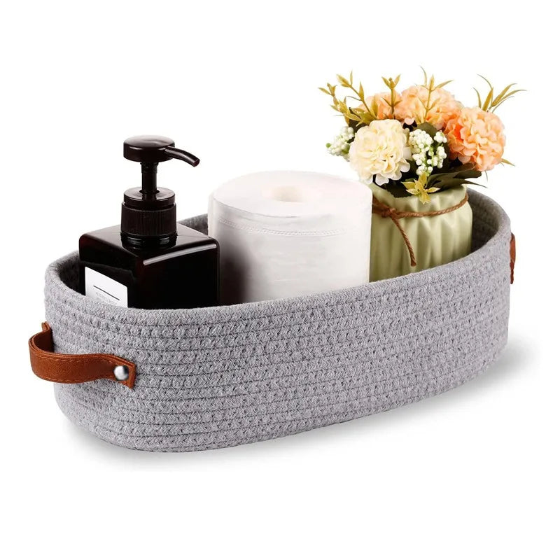 Bathroom Storage Basket, Oval Woven Multifunctional Desktop Organizer, Toilet Paper Holder, Toy Storage Basket
