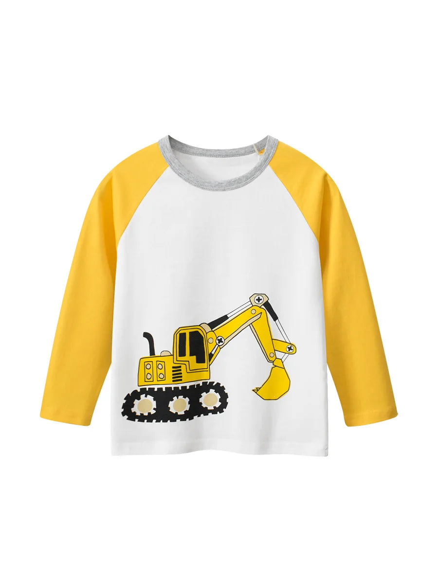 Boys T-shirt Kids Tees Baby Child Boy Cartoon Tops Spring Children Tee Long Sleeve Cotton Cars Trucks Bus Striped Autumn Shirt