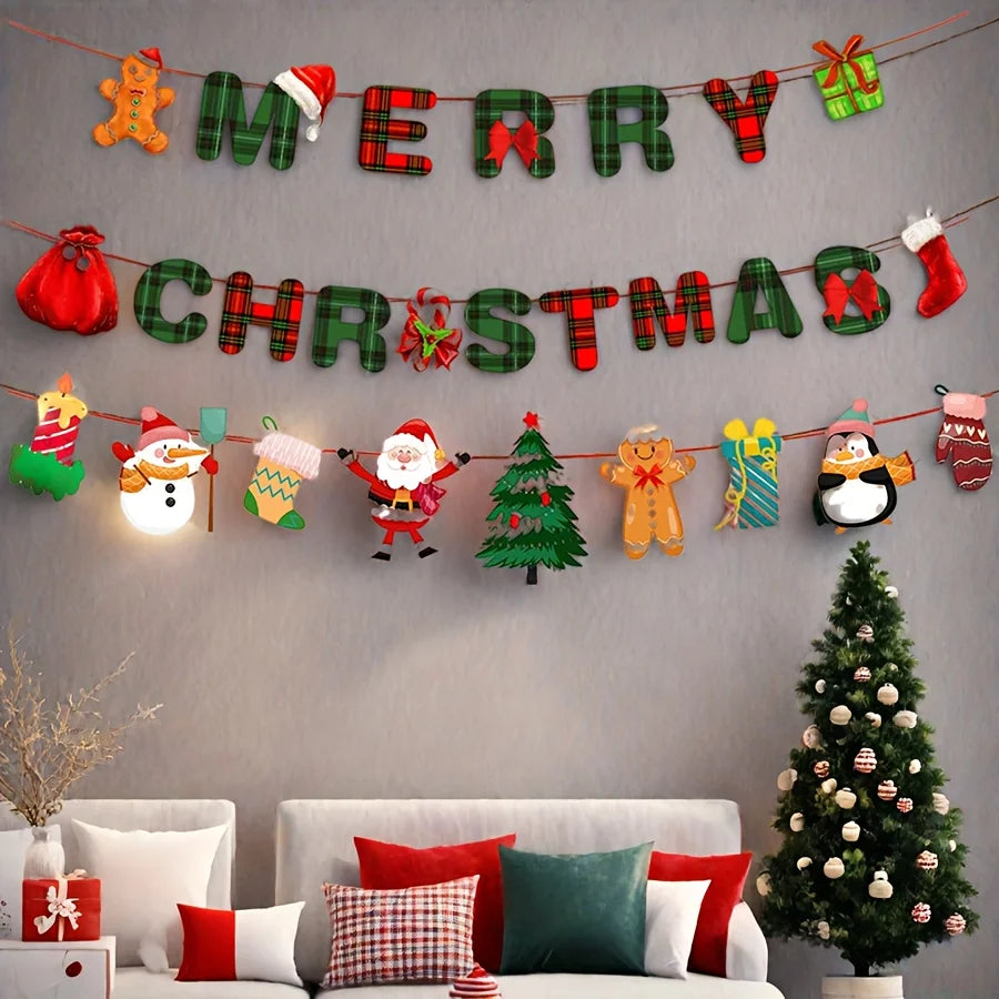 Merry Christmas“ Party-Dekorationsset – Festliches Banner & Girlande.