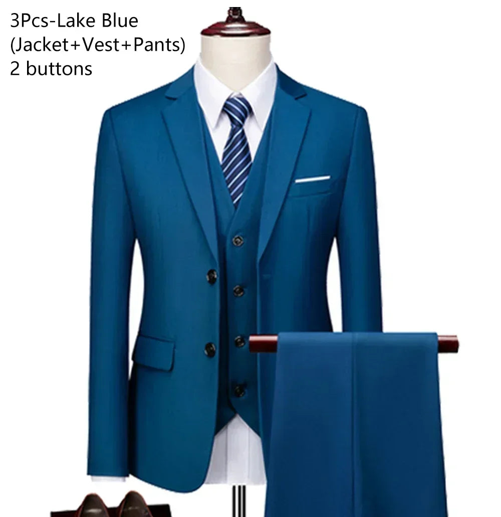 Elegant Suits For Men 3 Pieces 2 Set Fashion Classic Casual Full Jackets Vest Pants Blazers Outfit 2026 Formal Costume