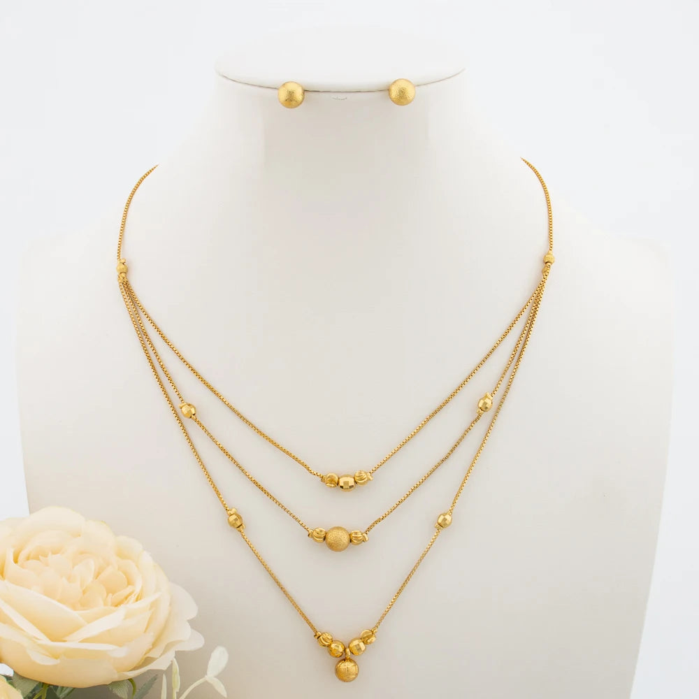 Stainless Steel Multi Strand Necklace Earring Sets Jewelry Round Bead Stud Earrings Necklace Women Party Jewelry Set Accessories