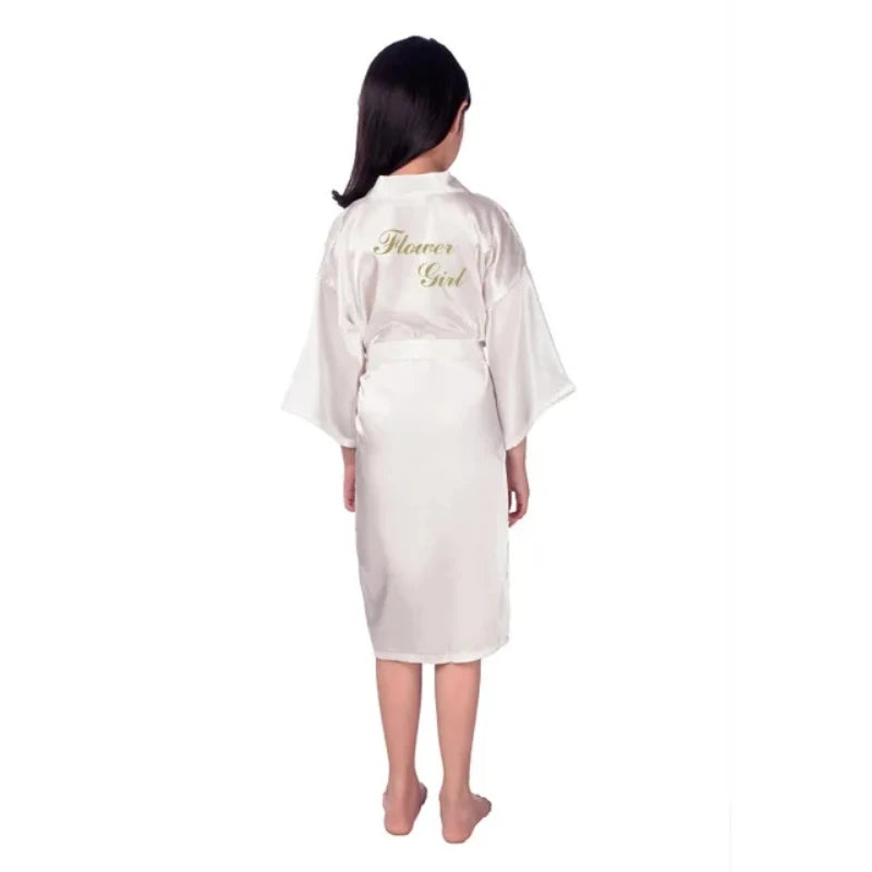 Flower Girl Gold Glitter Pure-colored Robe Kids Satin Silky Robes Children Girls Bridal Party Wedding Getting Ready