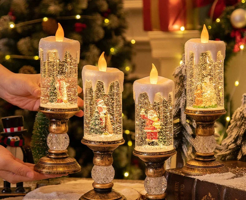 Dekorative Weihnachts-LED-Kerzen mit Schneeeffekt