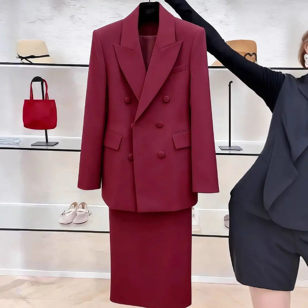 Weißer Blazeranzug mit Rock für Damen, Frühjahr/Herbst 2026, elegantes Business-Outfit: formeller Zweiteiler mit Rock, 2-teiliges Damen-Ensemble