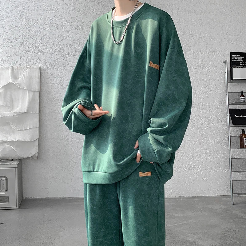 Men's M-XXXXXL Tie-Dye Streetwear Hoodie And Joggers Set Casual round Neck Sweatshirt Long Pants Two-Piece Fall Outfit