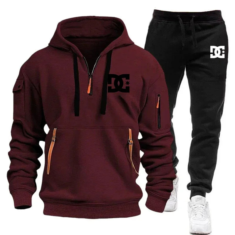 2026 New Winter Season Men's Fashion Casual Sports Set - Outdoor Loose Hooded Sweatshirt Pullover + Jogging Pants 2-Piece Set