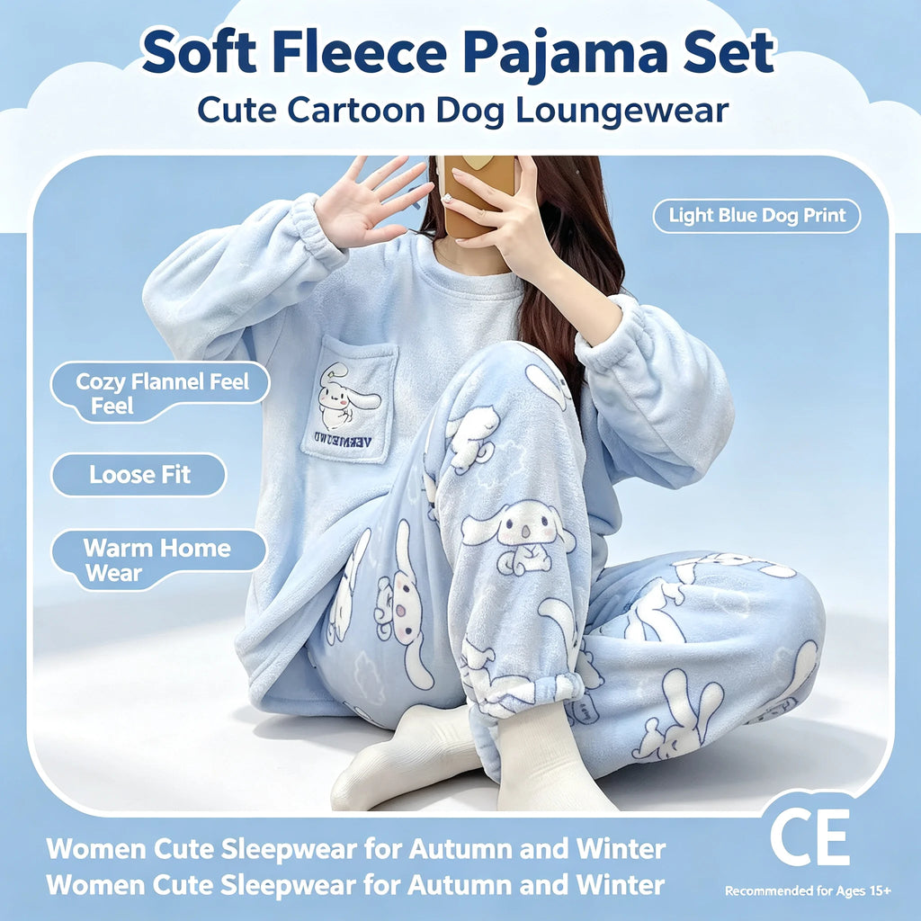 Winter Anime Pajamas Kawaii Flannel Pullover Coral Velvet Winter Warm Pajamas Homewear Girl Gifts Warm Coral Fleece Women Pajama