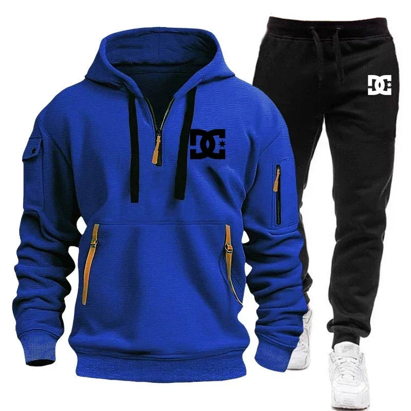 2026 New Winter Season Men's Fashion Casual Sports Set - Outdoor Loose Hooded Sweatshirt Pullover + Jogging Pants 2-Piece Set