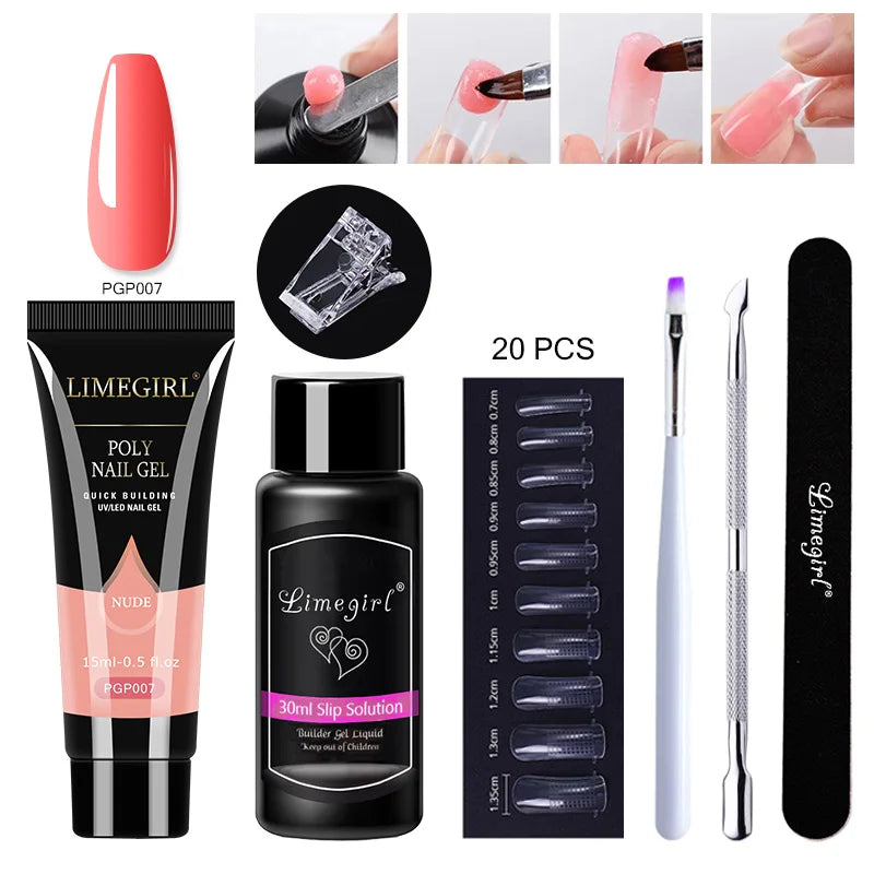 LIMEGIRL  Poly Nail Gel Set Manicure Set Gel Cuticle Pusher Finger Extend Mold Nail Kit All For Quick Extension Manicure Set