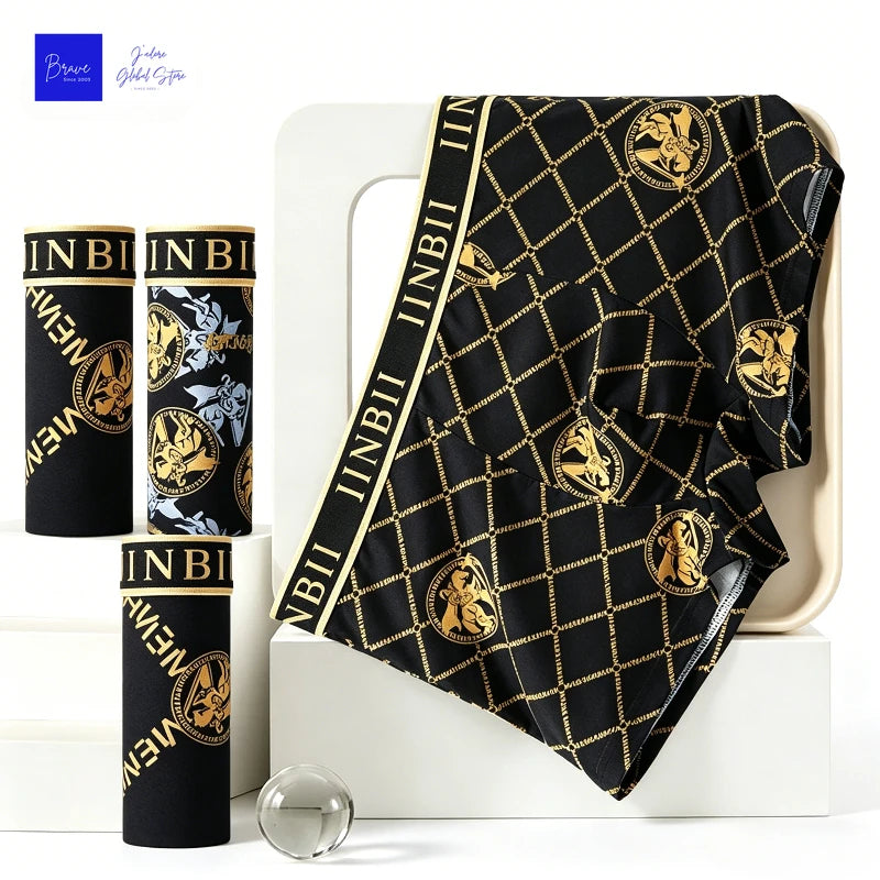 Men's Luxury Baroque Print Boxer Briefs Sexy Antibacterial Breathable Retro Style Underwear Shorts Boys Thin Flat Corner Panties