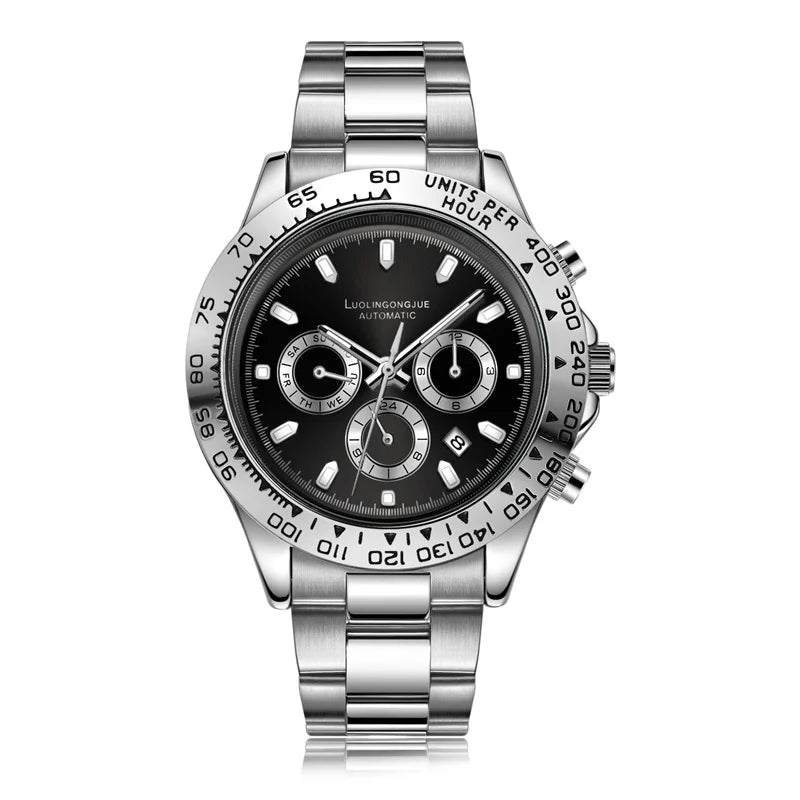 Luxury Series Business Men's Mechanical Watch, Three-Dial Six-Hand Multi-Function Fully Automatic Mechanical Watch, Men's Watch with Hollow Design, Fashionable Business Casual Watch, High-End Gift