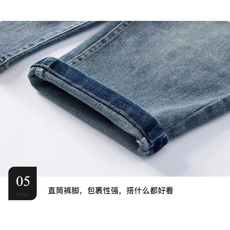 5-14Y Boys Jeans Pants Spring Kids Wide Leg Straight Trousers Autumn Loose-Fit Casual Trousers Children's Trendy Sweatpants