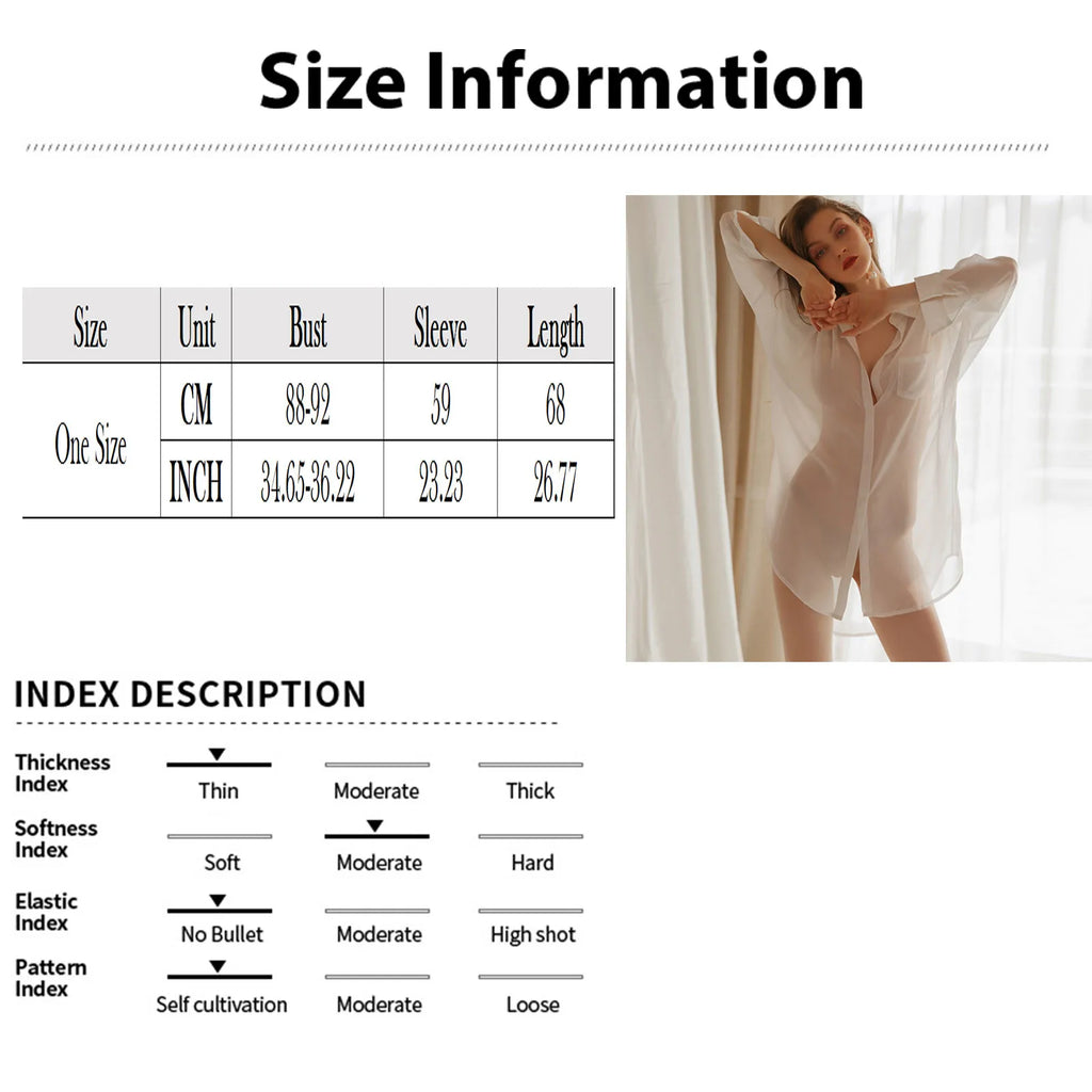 Women Sleepwear Boyfriend Shirt Temptation Bathrobe Nightgowns Lingerie Transparent Chiffon See Through Sensual Cosplay Pajamas