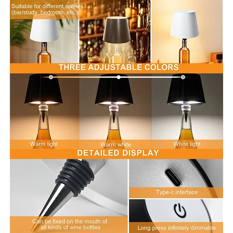 Kabellose LED Flaschenlicht-Tischlampe mit Touch