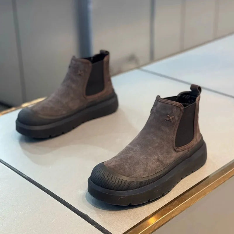 Winter Boot Chelsea Boots Men Vintage Suede Round Headed Cowhide Comfortable Fashion Designer Casual Shoes for Men Fashion High