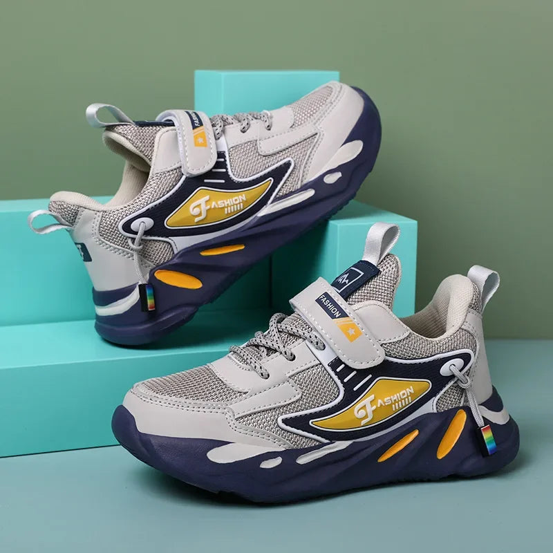 Kid Sneakers Sport Shoes for Boys Fashion Leather Children Breathable Mesh Comfort Shoes Casual Walking Outdoor Running Shoes