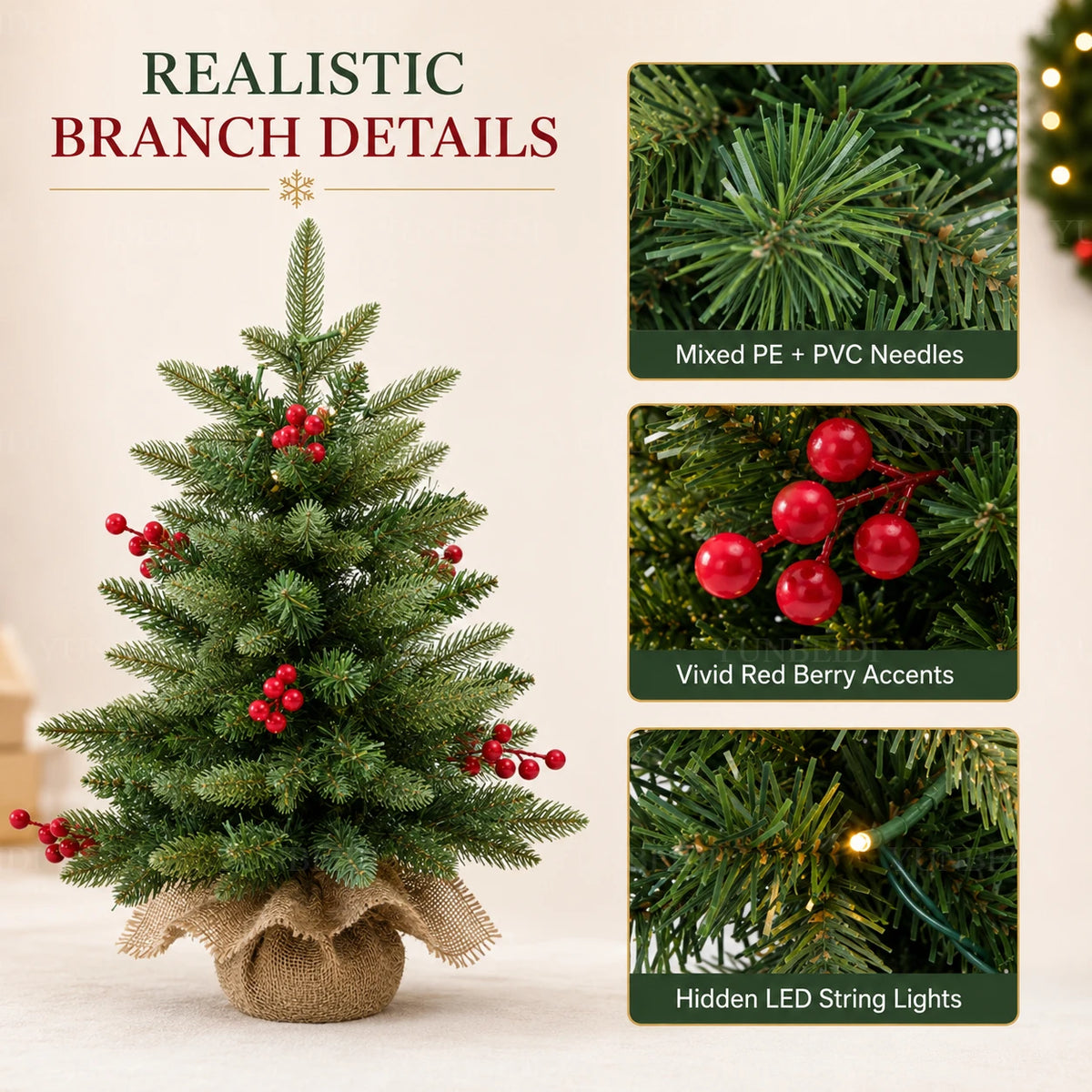 👉 Premium Weihnachtsbaum mit roten Beeren & naturgetreuen PE-Nadeln