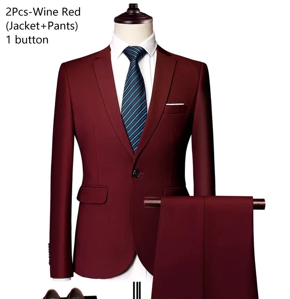 Elegant Suits For Men 3 Pieces 2 Set Fashion Classic Casual Full Jackets Vest Pants Blazers Outfit 2026 Formal Costume