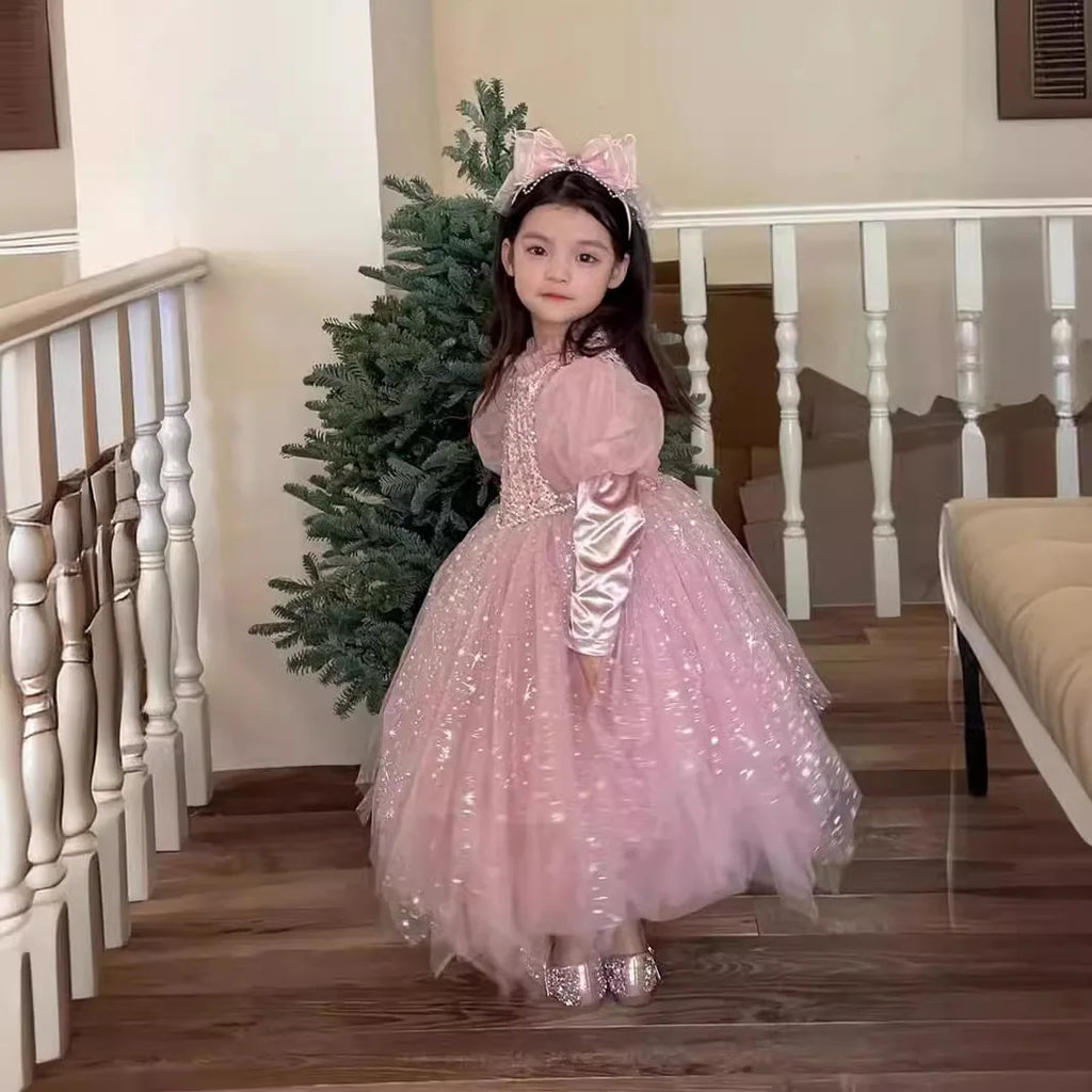 Princess Girls Autumn Dress Children's Birthday Dress Romantic Glittering Princess Elegant Dress Multicolor