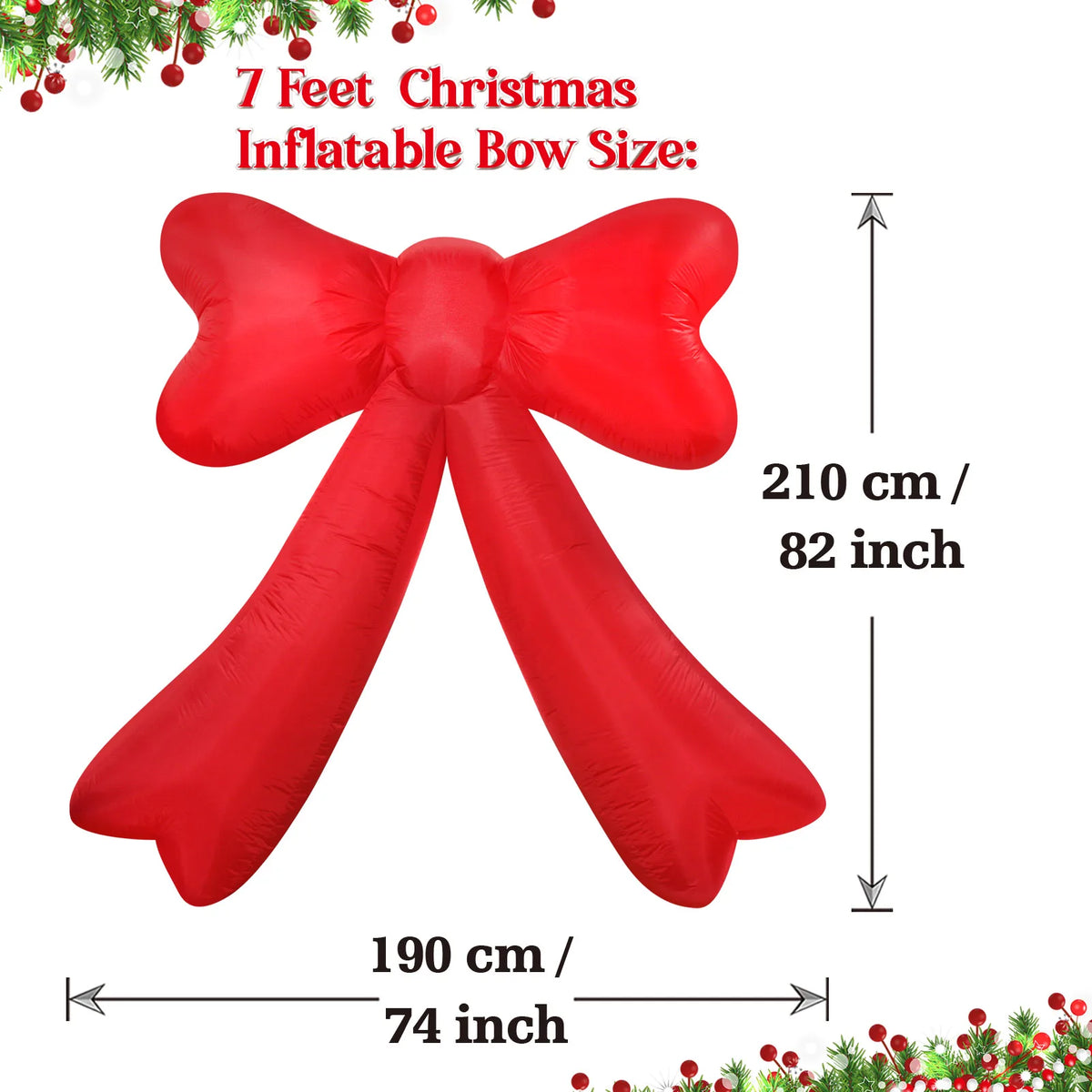 2.1m Christmas Cute Inflatable Bow LED Lighted Blow Up Outdoor Yard Lawn Decoration for Home Garden Winter Holiday Party Decor
