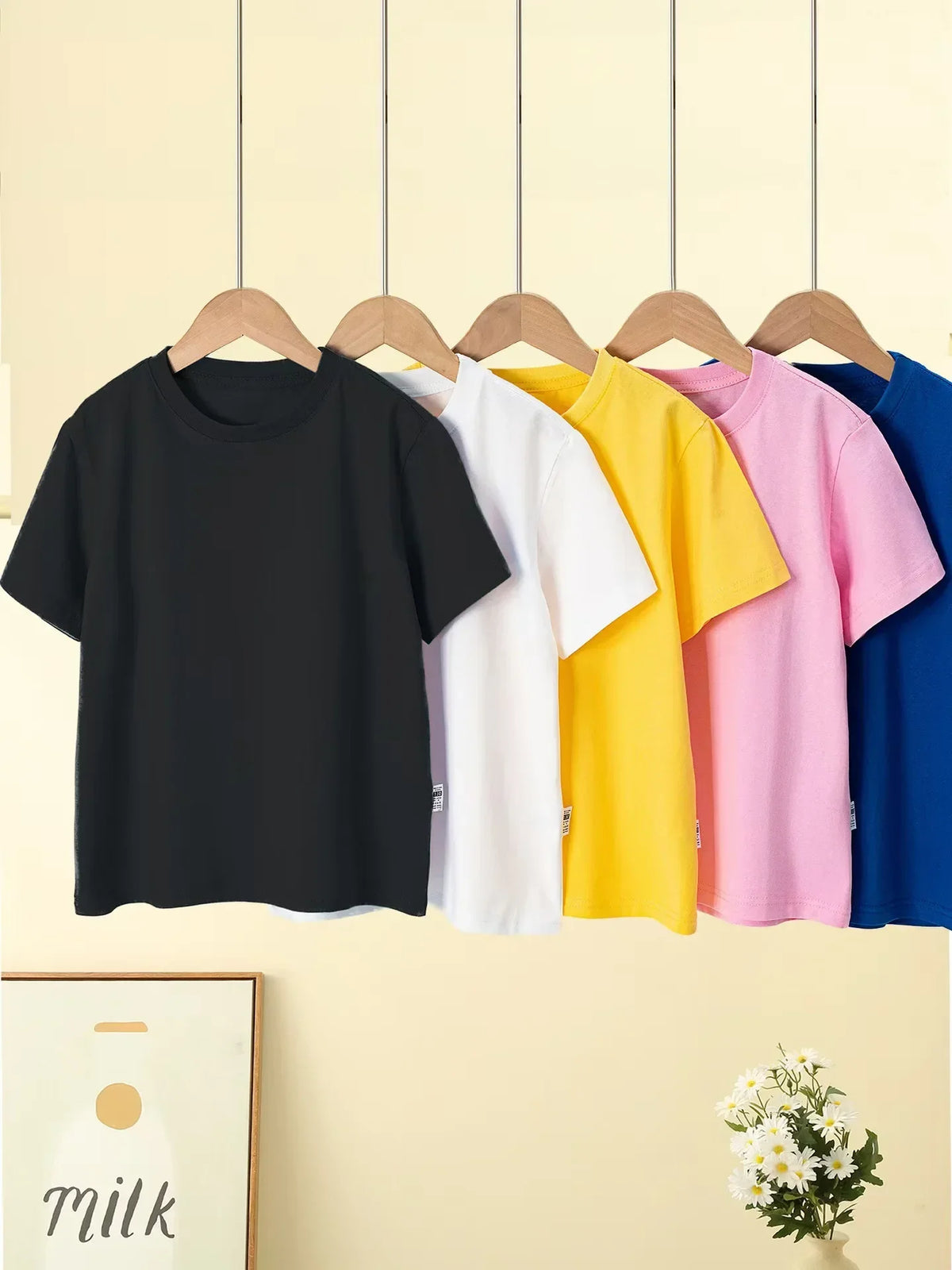Kids T-shirt Summer Cotton Top Boys Girls Solid Color Blank T-shirt O Neck Round Neck Short Sleeve Pair of White Top T-shirt