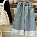 2-7Y Autumn Girls Lace Trimmed Jeans Sweet Elastic Waist Straight Leg Kids Pants for Girls Pants Korean Children Loose Trousers