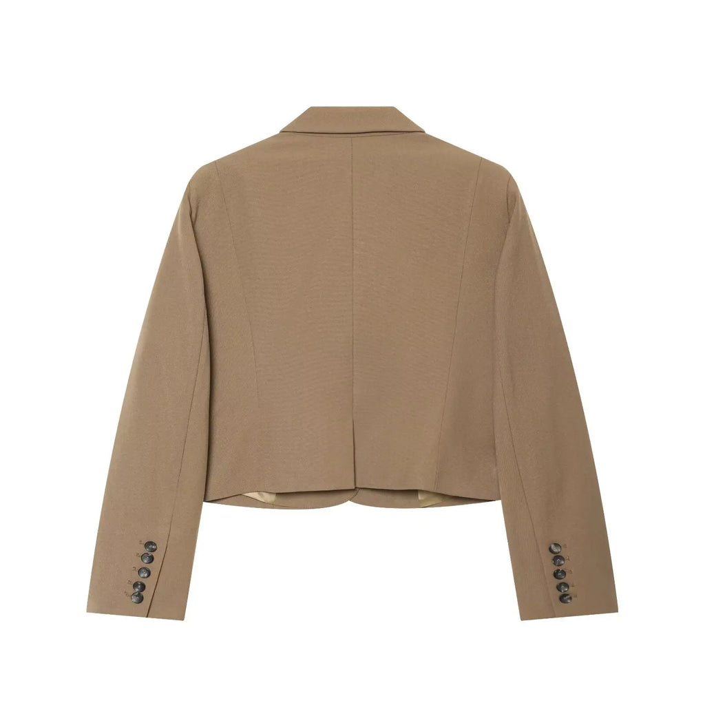 Women's Pants Blazer Set Autumn New Fashion Long Sleeve Buttons Short Top Mid-waist Wide-leg Pants Casual Simple 2 Piece Set