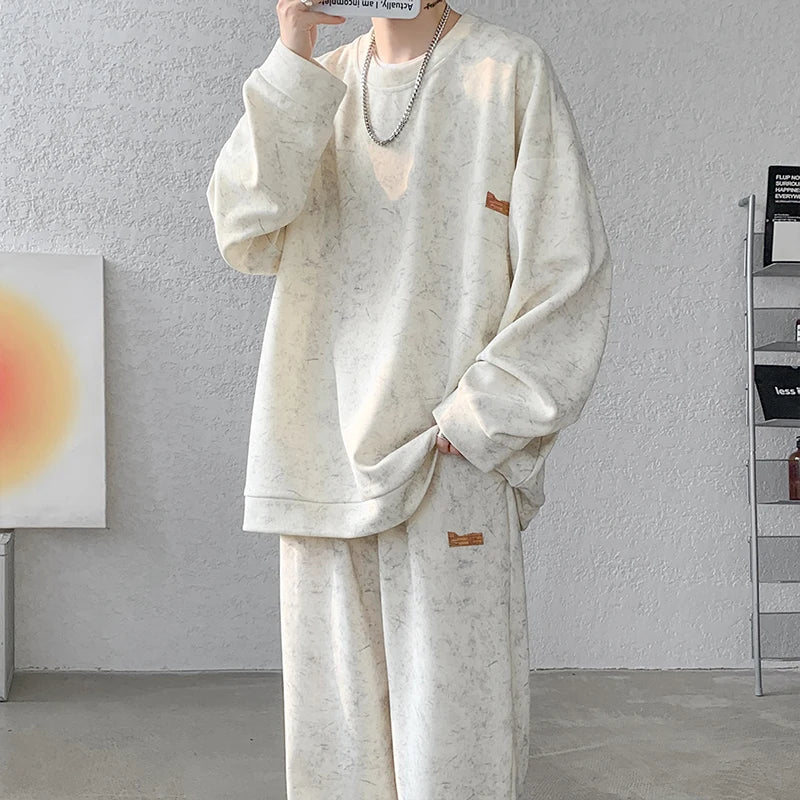 Men's M-XXXXXL Tie-Dye Streetwear Hoodie And Joggers Set Casual round Neck Sweatshirt Long Pants Two-Piece Fall Outfit
