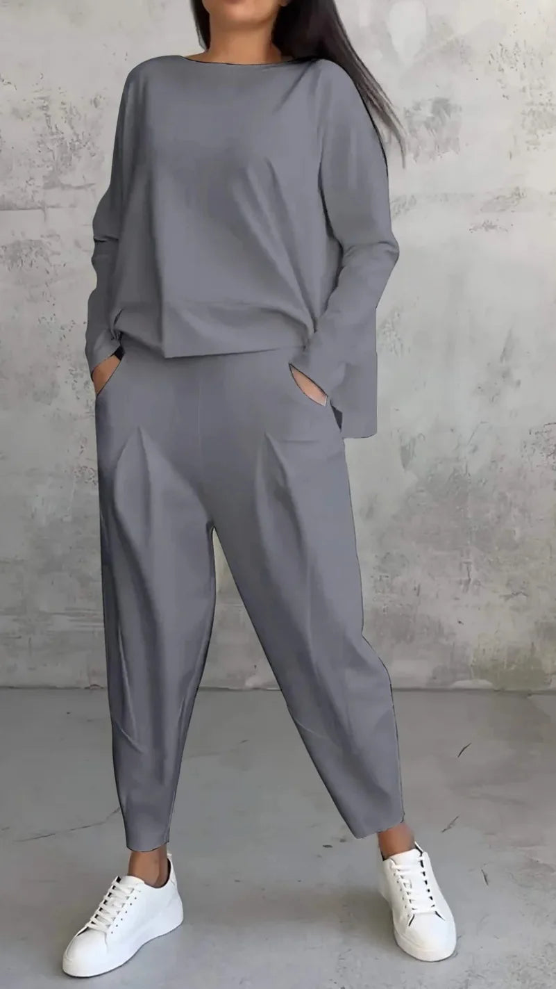 Women Office 2 Piece Set Autumn New Solid Long sleeve Hoodie&Pants Suits Women's Loose Fashion Pocket Small Feet Trousers Sets