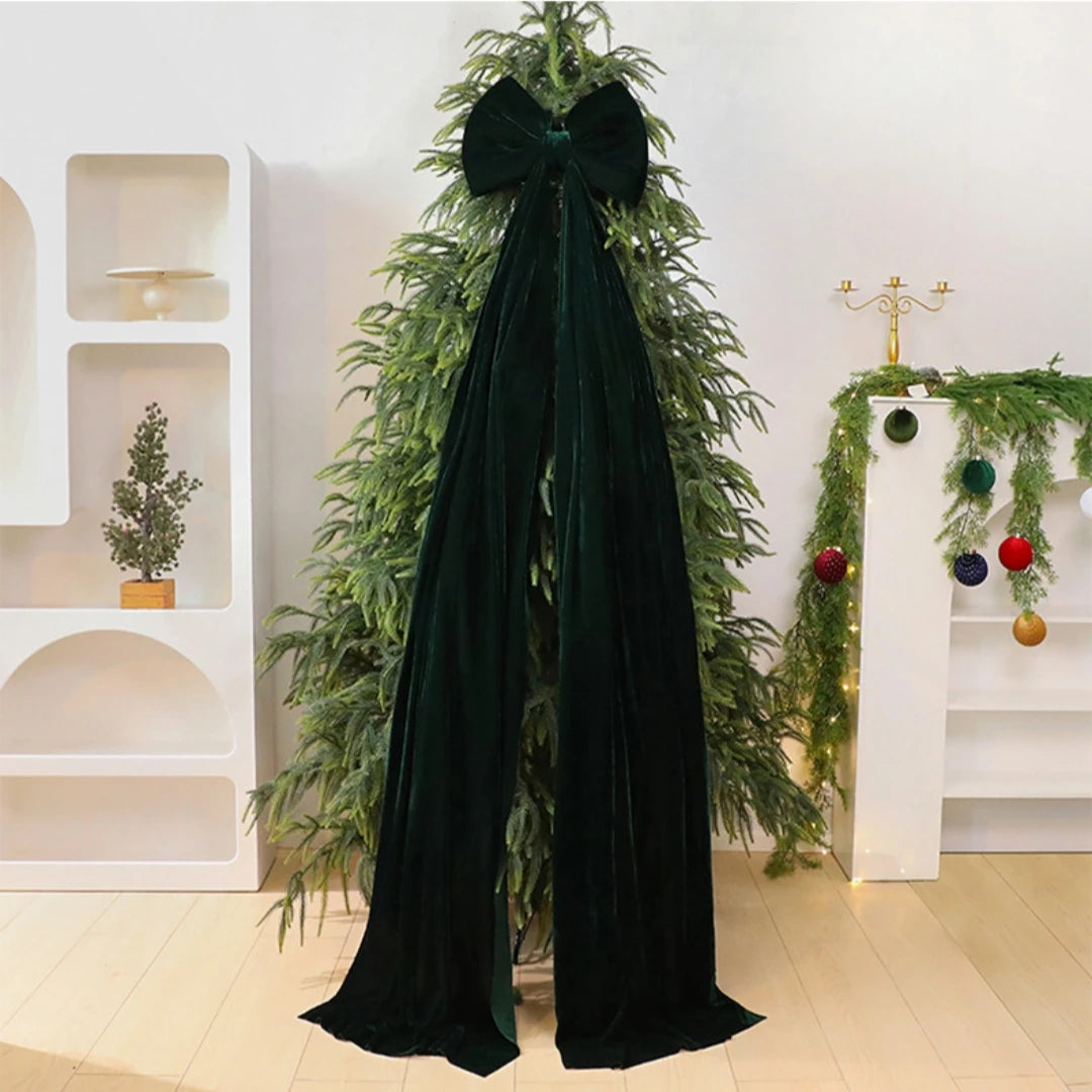 👉 Luxuriöse XL Samtschleife für den Weihnachtsbaum – Rubinrot