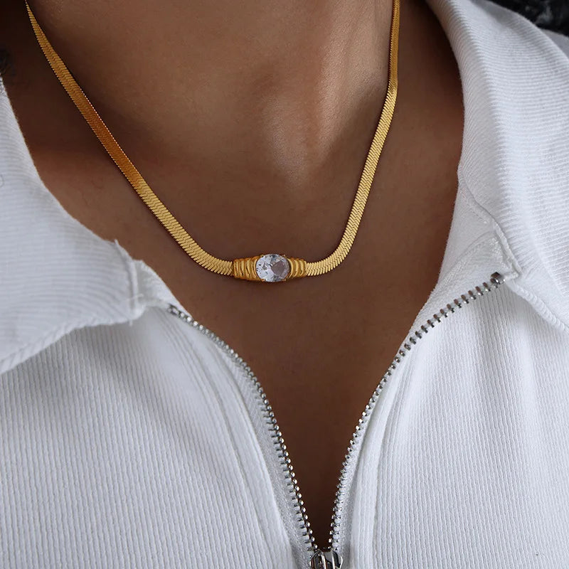 Waterproof And Non-fading Stainless Steel Jewelry Set Geometric Retro Inlaid Multi-color Glass Stone Necklace Bracelet Set Girls