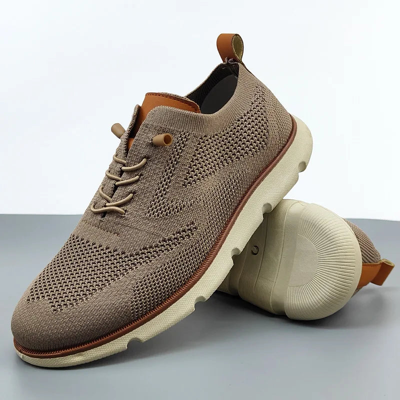 Men Knit Oxford Shoes Breathable Fly Woven Upper Lightweight Thick Sole Lace-up Casual Business Walking Sneakers
