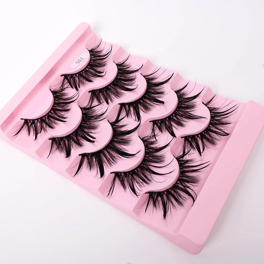 Yiernuo 1/5 Pairs Cosplay Anime Eyelashes Manga Lashes Dramatic Fairy Clusters Lashes Wet Look Lashes