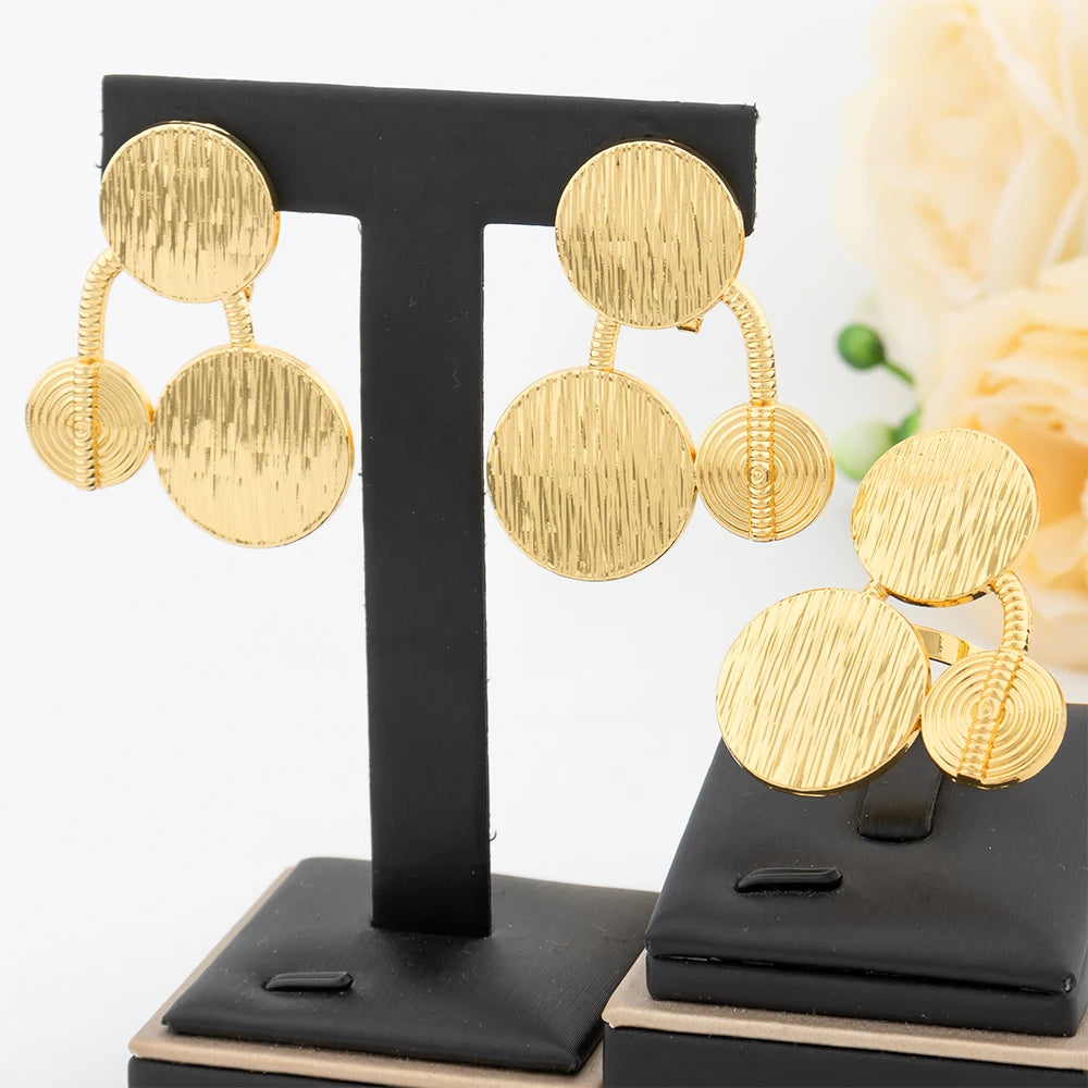 New Jewelry Sets for Women Dubai Round Geometry Earrings and Ring Set Italian Party Wedding  Jewelry Accessories