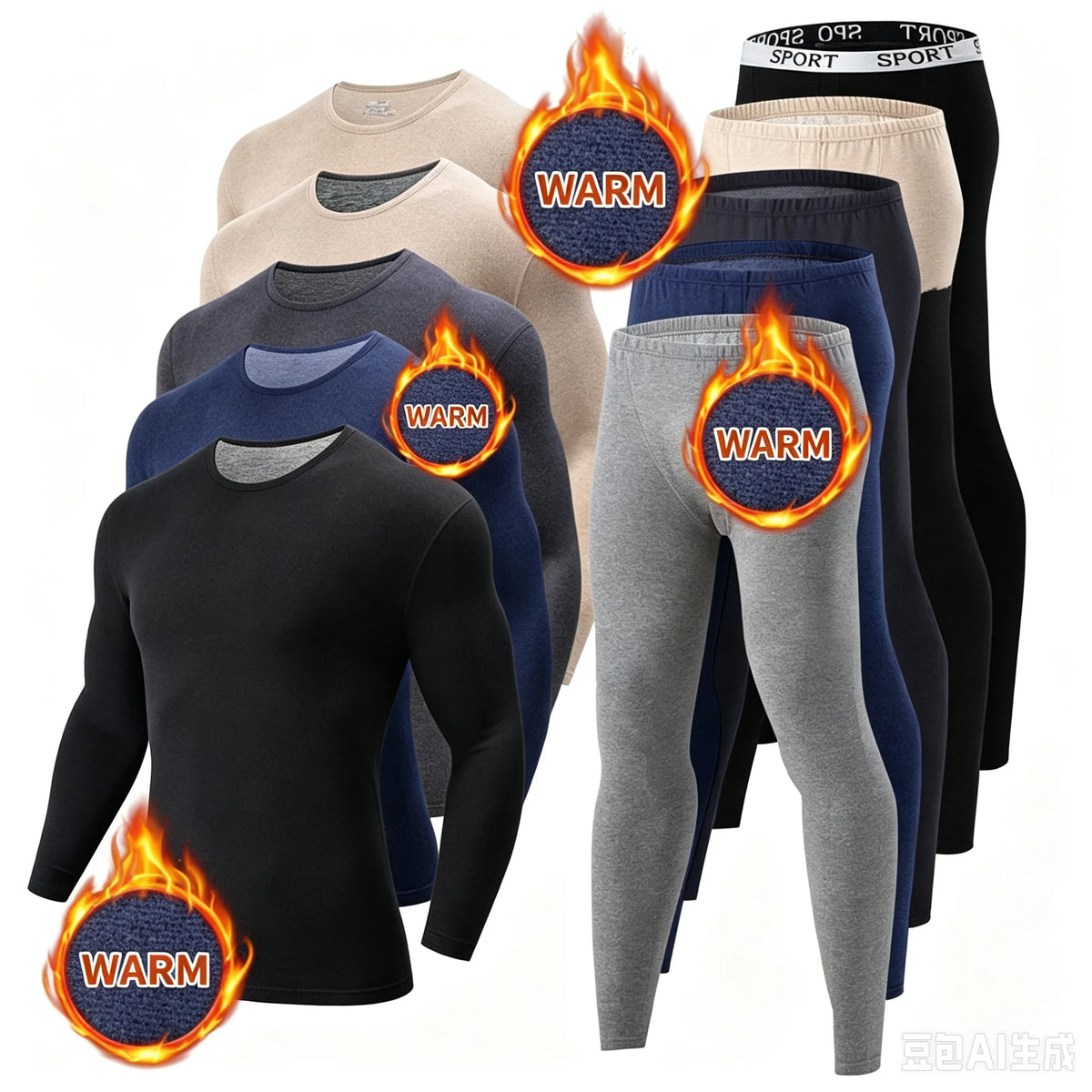 Men Winter Thermal Underwear Set Fleece Lined Slim Fit Long Johns Round Neck Long Sleeve Base Layer Warm Underwear Top & Pants F