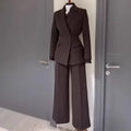 Women 2 Piece Suit Sets Lapel Full Sleeve Blazers Buttons Straight Long Pants Slim Fit Ensemble Work Evening Formal Lace Splice