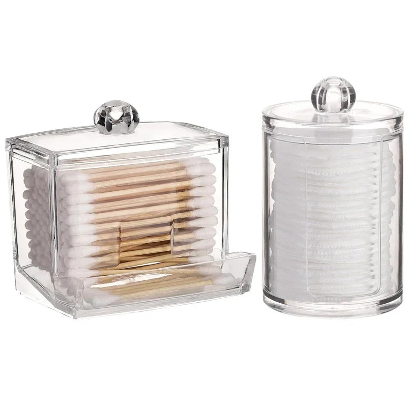 Bathroom Organizer Accessories Set Holder Storage with Clear Plastic Lids, Cotton Ball/Swabs Dispenser, Organizer Jar