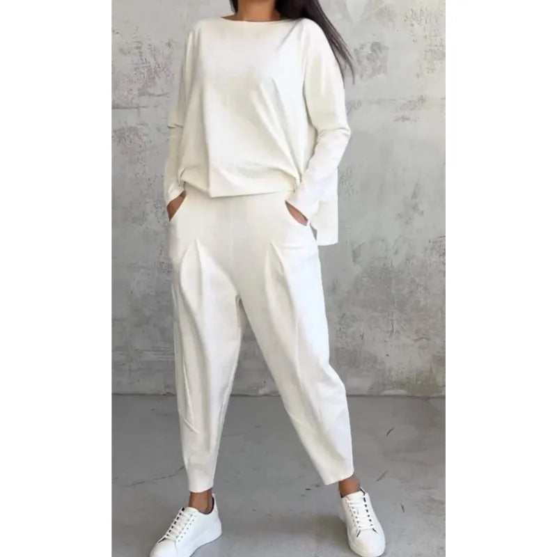 Women Office 2 Piece Set Autumn New Solid Long sleeve Hoodie&Pants Suits Women's Loose Fashion Pocket Small Feet Trousers Sets