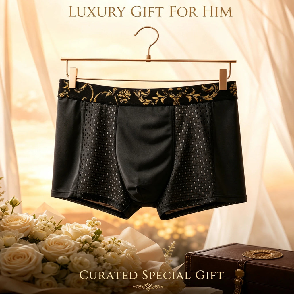 Men Boxer Briefs Luxury Golden Floral Printed Waistband Mesh Breathable Soft Smooth Underwear Men Daily Casual Wear 1/3Pcs Set