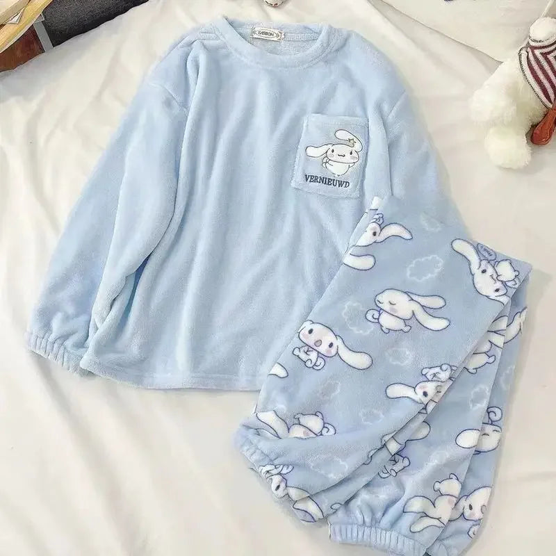 Winter Anime Pajamas Kawaii Flannel Pullover Coral Velvet Winter Warm Pajamas Homewear Girl Gifts Warm Coral Fleece Women Pajama