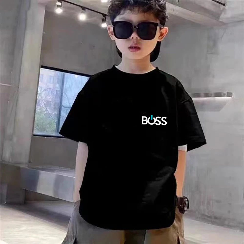 Child T-shirt Summer Short Sleeve Print Children Age 3-12 Girls Boy Set White Black Tshirt+Shorts 2pcs Leisure Fashion Kids Set