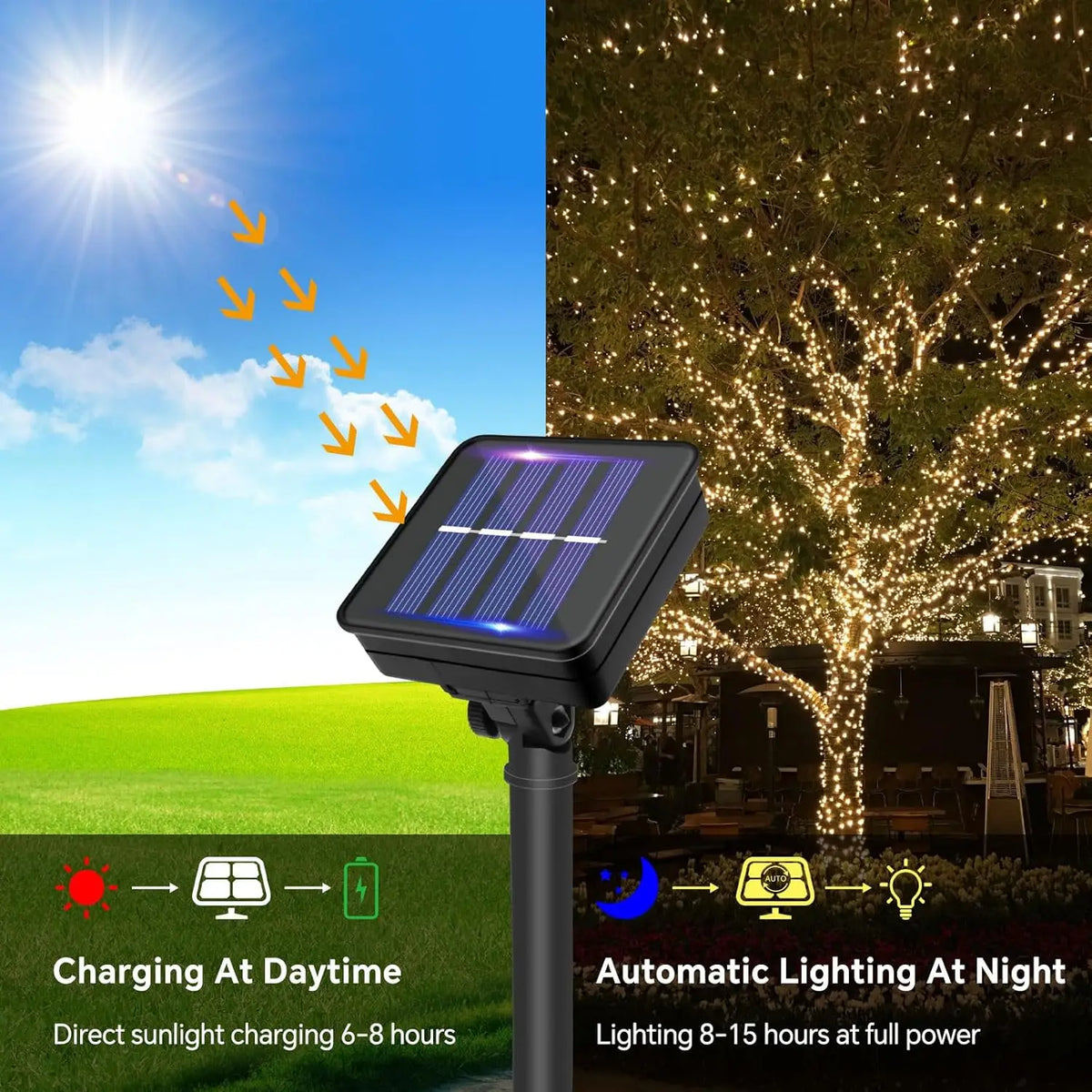 Christmas Garland Solar Outdoor String Lights LED Outdoor 8 Modes Chain Lights Decoration for Garden Patio Tree Terrace Parties
