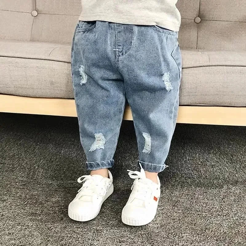 0-6 Year Old Boys Jeans Infant Set Children Girls Denim Ripped Jeans Korean Fashion Kids Trousers Toddler Casual Loose Pants