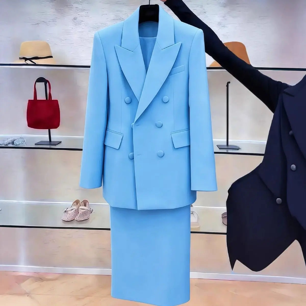 Weißer Blazeranzug mit Rock für Damen, Frühjahr/Herbst 2026, elegantes Business-Outfit: formeller Zweiteiler mit Rock, 2-teiliges Damen-Ensemble