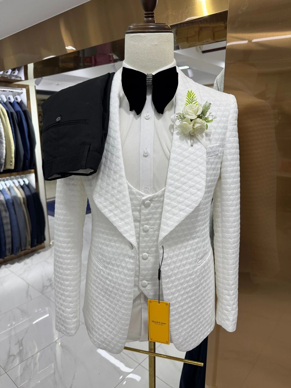 Mens Three Piece Jacquard Suit Set, Real Images Fully Lined High-End Wedding Groom Wear Jacket Vest Pants Set Party Wear for Men