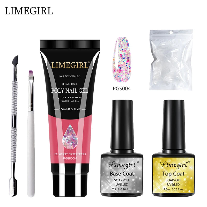 LIMEGIRL  Poly Nail Gel Set Manicure Set Gel Cuticle Pusher Finger Extend Mold Nail Kit All For Quick Extension Manicure Set
