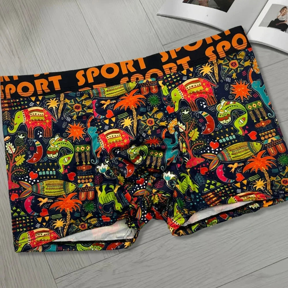 3Pcs Men's Random Graffiti Cartoon Printed Boxer Shorts Casual Sports Breathable Underwear Men's Comfortable Underwear