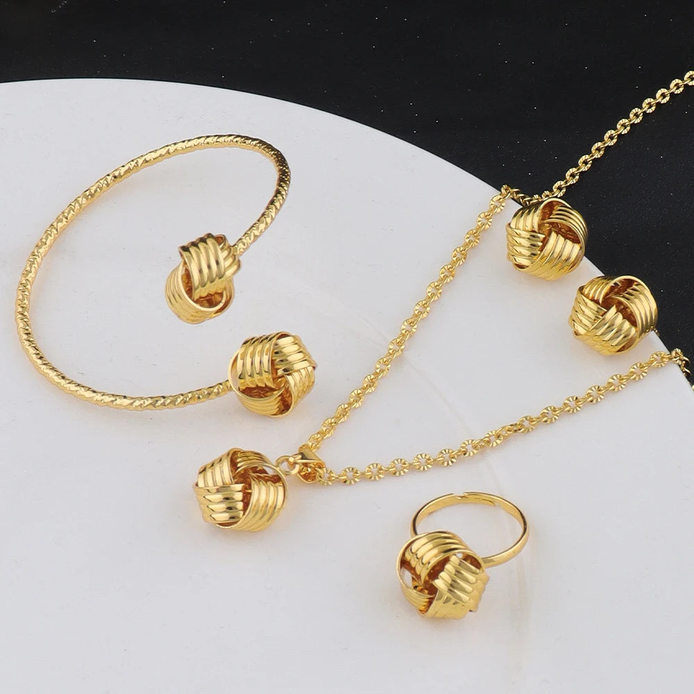 Stainless Steel Jewelry Three-dimensional Ring Earring Necklace Bangle 4Pcs Jewelry Set for Women Geometric Exquisite Jewelry