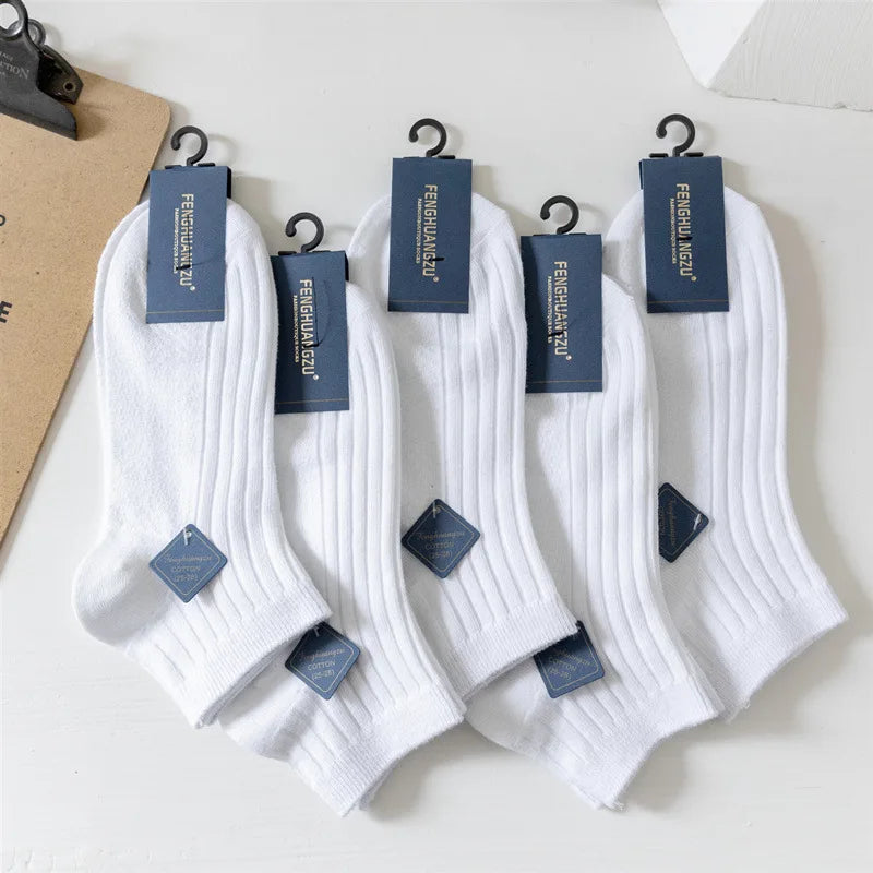 5 Pairs 1 Lot Cotton Socks Pack Men Solid Color White Black Gray Thin Breathable Wholesale Hommes Summer Socks Set Calcetines